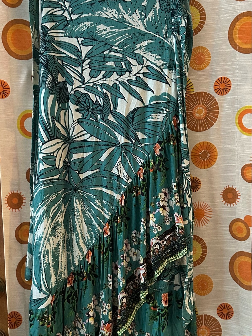 Desigual Teal Botanical Print Wrap Skirt